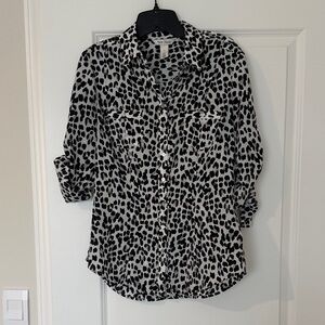 White House Black Market Black and White Animal Print Shirt